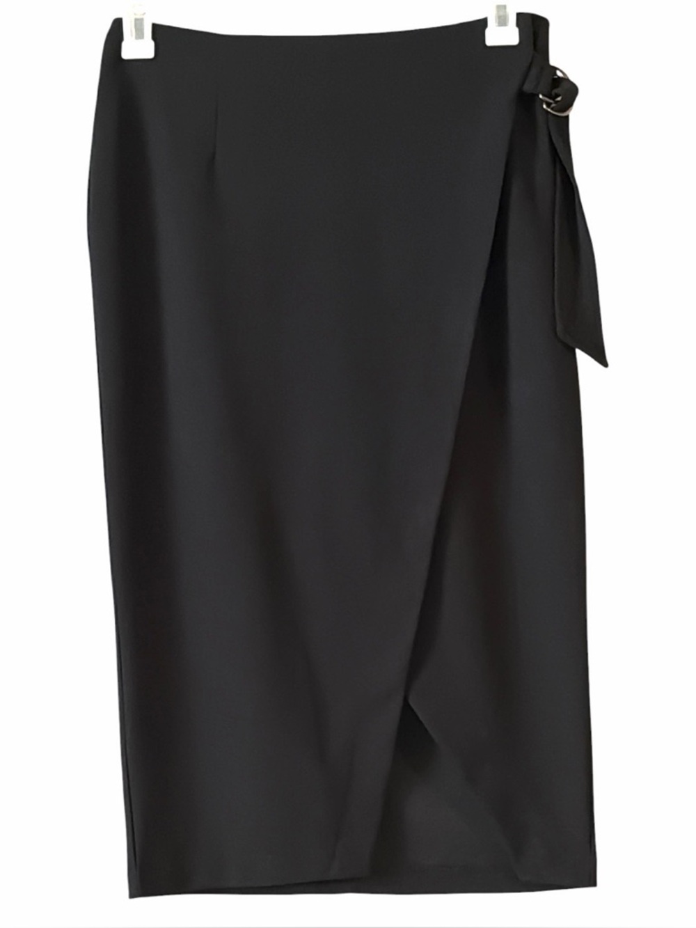 NENE NeNe Leakes Black Crepe Jersey Wrap Pencil Skirt D-Ring Size 6